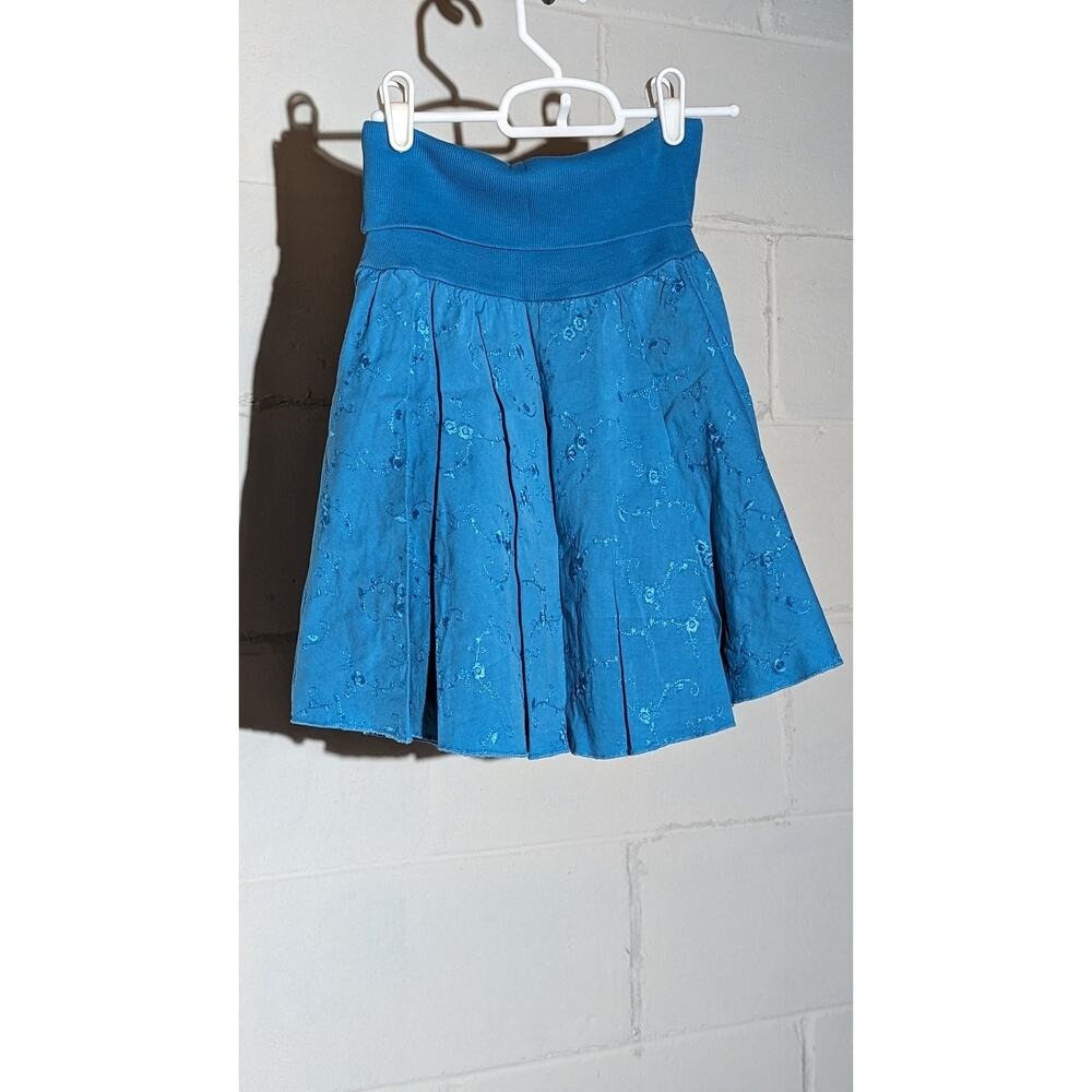 Lux Y2K Blue Embroidered Skirt Womens Small Pleated A Line Mini Casual Small